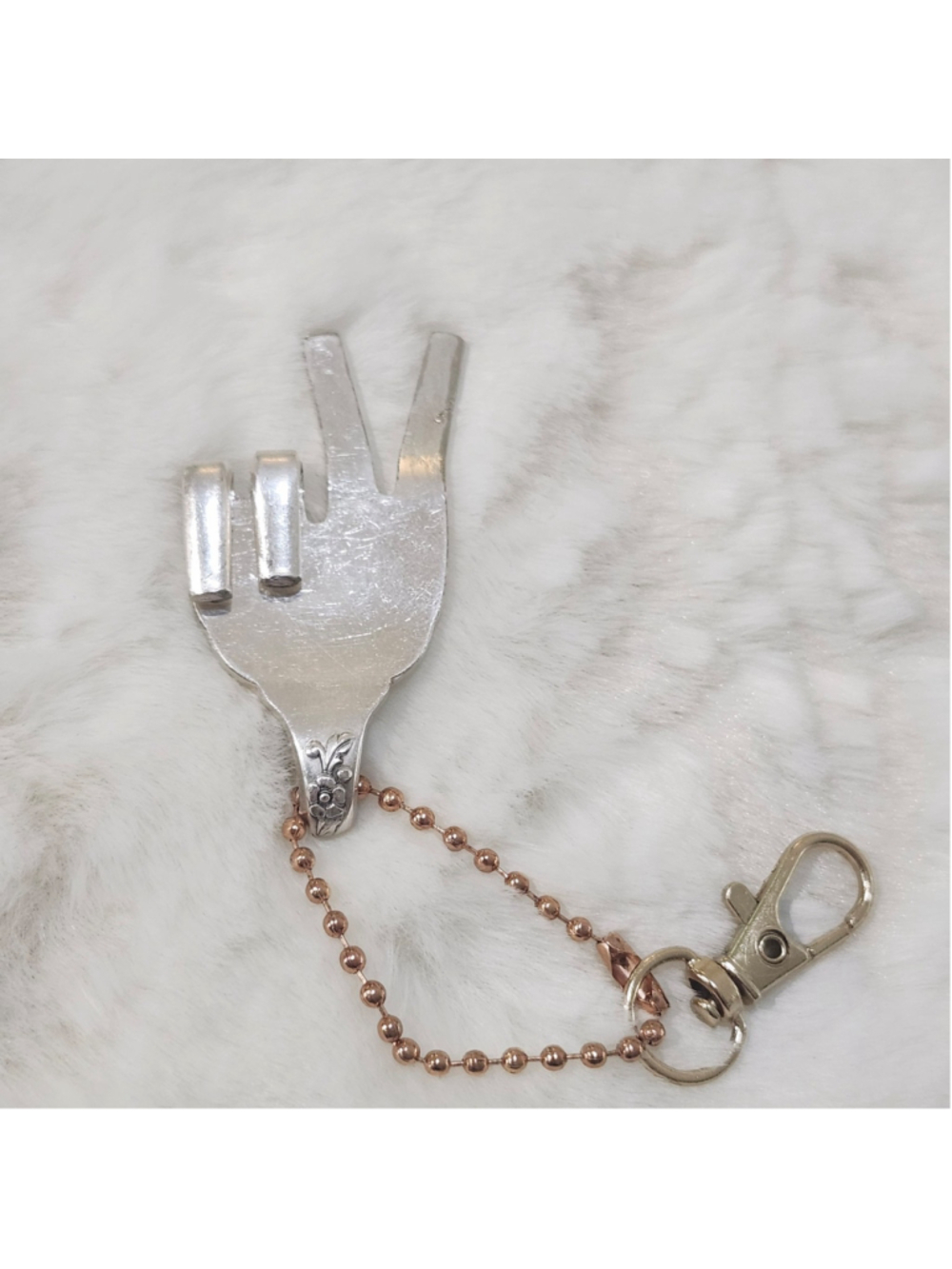 Silverware Art Fork Keychain Peace Sign Hand Gesture Unique Hand Sculpted
